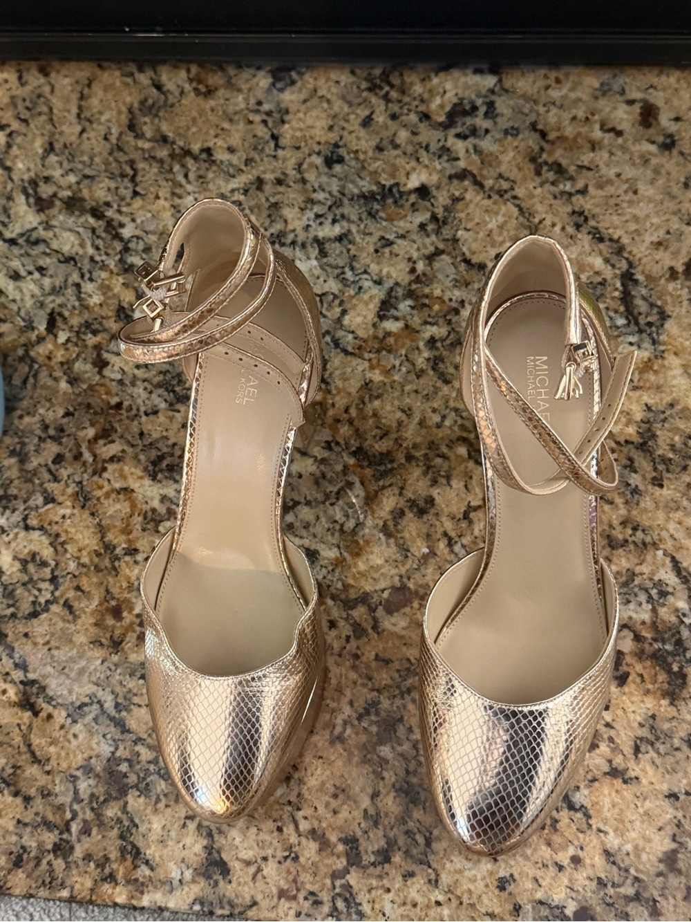 Michael Kors Metallic Rose Gold Ankle-Strap Pumps